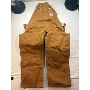 Carhartt R01 BRN Duck Bib Overalls Mens 38x32 Brown Double Knee Work Dungarees